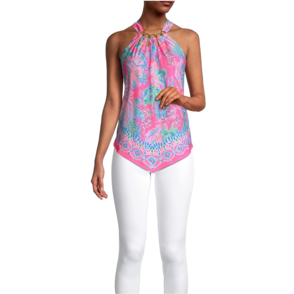 New Lilly Pulitzer Printed Halter Neck Top Size Large - Picture 9 of 10